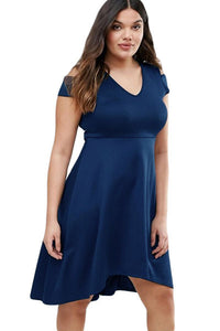 Sexy Navy Blue Plus Exposed Shoulder Skater Dress