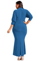 Sexy Navy Blue Plus Size Collared Deep V Maxi Dress