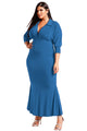 Sexy Navy Blue Plus Size Collared Deep V Maxi Dress