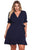 Sexy Navy Blue Plus Size Ruffle Surplice Wrap Dress