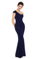 Sexy Navy Blue Sexy One Shoulder Ponti Gown