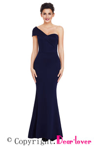 Sexy Navy Blue Sexy One Shoulder Ponti Gown