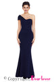 Sexy Navy Blue Sexy One Shoulder Ponti Gown
