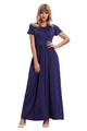 Sexy Navy Blue Short Sleeve Ruched Waist Maxi Dress