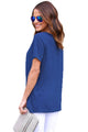 Sexy Navy Blue Short Sleeves Lace up Slub Cotton Tee