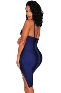 Sexy Navy Blue Slit Thigh Bandage Dress