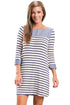 Sexy Navy Blue Striped Deinm Blue Cuffs Casual Dress