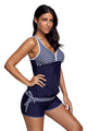 Sexy Navy Blue Striped Tankini and Short Set