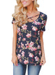 Sexy Navy Blue Super Soft Floral Tee Shirt with Crisscross Neck