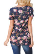 Sexy Navy Blue Super Soft Floral Tee Shirt with Crisscross Neck