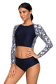 Sexy Navy Blue Surf Rashguard Protection Swimming Raglan Sleeve Swimsuit