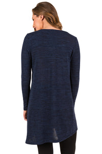 Sexy Navy Button Side Long Sleeve Swingy Tunic