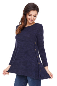 Sexy Navy Button Side Long Sleeve Swingy Tunic