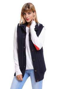 Sexy Navy Cable Knit Hooded Sweater Vest