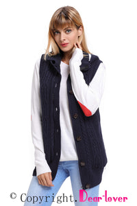Sexy Navy Cable Knit Hooded Sweater Vest
