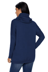 Sexy Navy Cozy Cowl Neck Long Sleeve Sweater