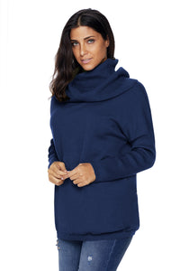 Sexy Navy Cozy Cowl Neck Long Sleeve Sweater