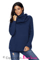 Sexy Navy Cozy Cowl Neck Long Sleeve Sweater