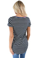 Sexy Navy Floral Back Striped Casual T-shirt