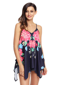 Sexy Navy Floral Print Summer Holiday Tank Top