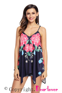 Sexy Navy Floral Print Summer Holiday Tank Top