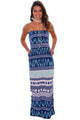 Sexy Navy Geometric Strapless Maxi Dress with Pockets