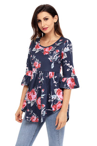 Sexy Navy Grounding Floral Print Babydoll Top
