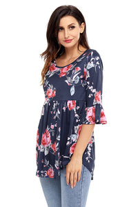 Sexy Navy Grounding Floral Print Babydoll Top