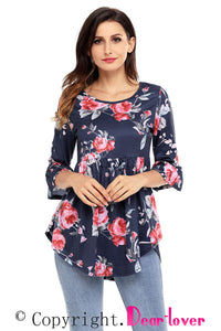 Sexy Navy Grounding Floral Print Babydoll Top