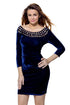 Sexy Navy Hollow Out Round Neck Sleeved Velvet Dress