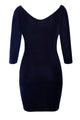 Sexy Navy Hollow Out Round Neck Sleeved Velvet Dress
