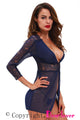 Sexy Navy Lace Chiffon Long Sleeve Babydoll with G-string