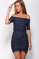 Sexy Navy Lace Tunic Off-shoulder Mini Dress