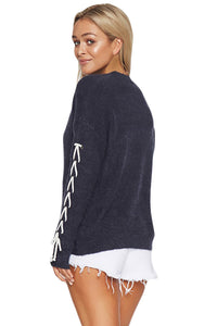 Sexy Navy Lace up Sleeve Sweater