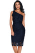 Sexy Navy Laser Cut One Shoulder Ruffle Embellished Dress