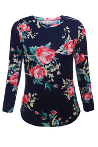 Sexy Navy Long Sleeve Floral Autumn Womens Top