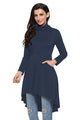 Sexy Navy Long Sleeve Pocket High Low Tunic