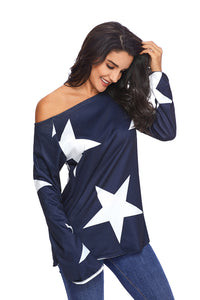 Sexy Navy Long Sleeve Star Bright T-shirt