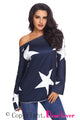 Sexy Navy Long Sleeve Star Bright T-shirt