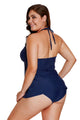 Sexy Navy Macrame High Neck 2pcs Bathing Suit