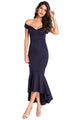 Sexy Navy Off-shoulder Mermaid Jersey Evening Dress