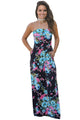 Sexy Navy Pink Floral Strapless Maxi Dress with Pockets