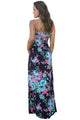 Sexy Navy Pink Floral Strapless Maxi Dress with Pockets