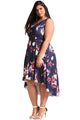 Sexy Navy Plus Size Flared Floral Hi-Lo Dress