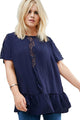 Sexy Navy Plus Size Smock Top with Lace Insert