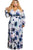 Sexy Navy Purple Floral Print Sash Tie Plus Size Maxi Dress