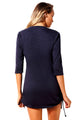 Sexy Navy Ruched Tie Side V Neck Beach Cover Up