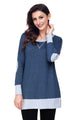 Sexy Navy Side Pocket Elbow Patch Colorblock Tunic