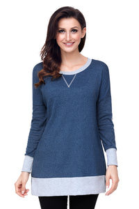 Sexy Navy Side Pocket Elbow Patch Colorblock Tunic