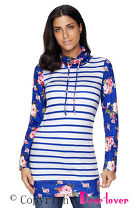 Sexy Navy Striped and Floral Sweatshirt